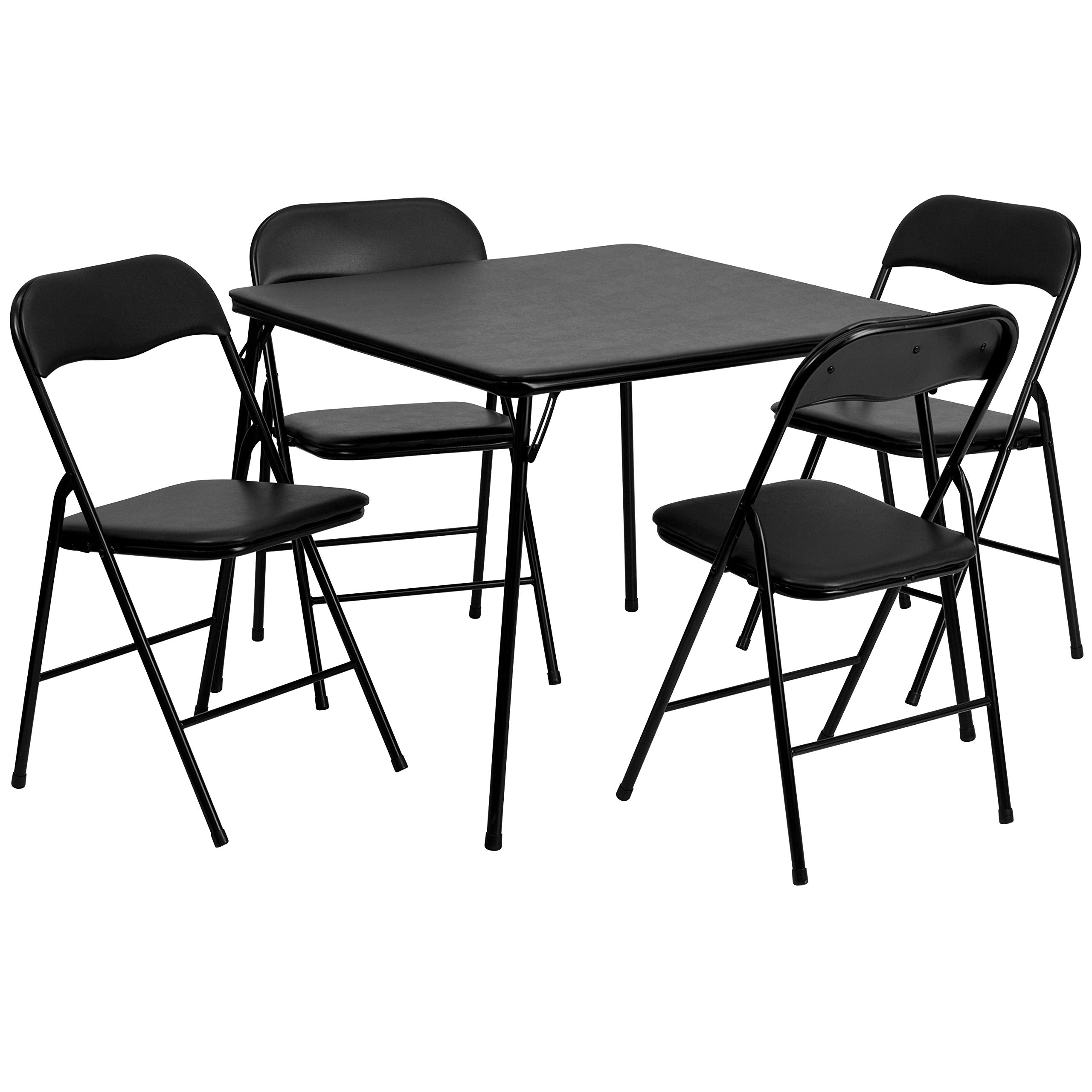 5 Piece Black Folding Game Room Card Table and Chair Set