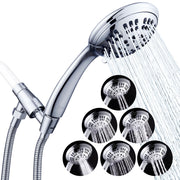 G-Promise High Pressure Shower Head 6 Spray Setting with Adjustable Solid Brass Shower Arm Mount and Extra Long Flexible Stainless Steel Hose (Chrome)