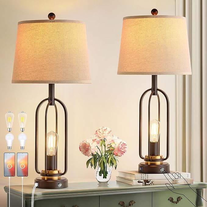 Table Lamps for Living Room Set of 2, 3-Way Dimmable Touch Lamps