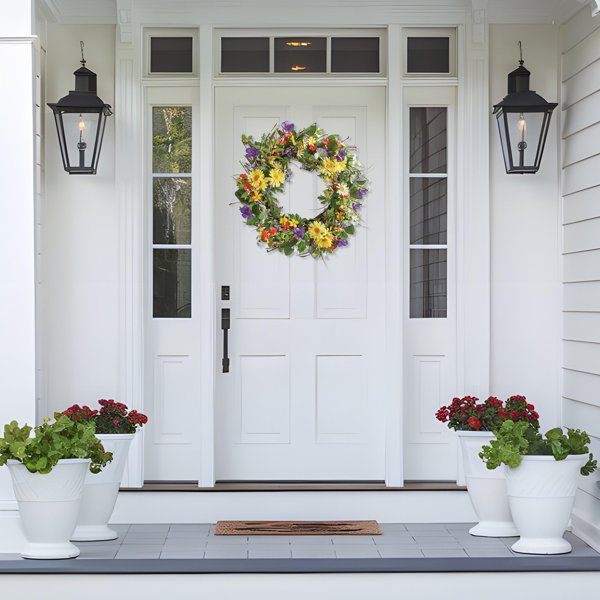 Wild Daisy Floral Twig Door Wreath, 19 1/2" Diameter - Home Décor for Any Room