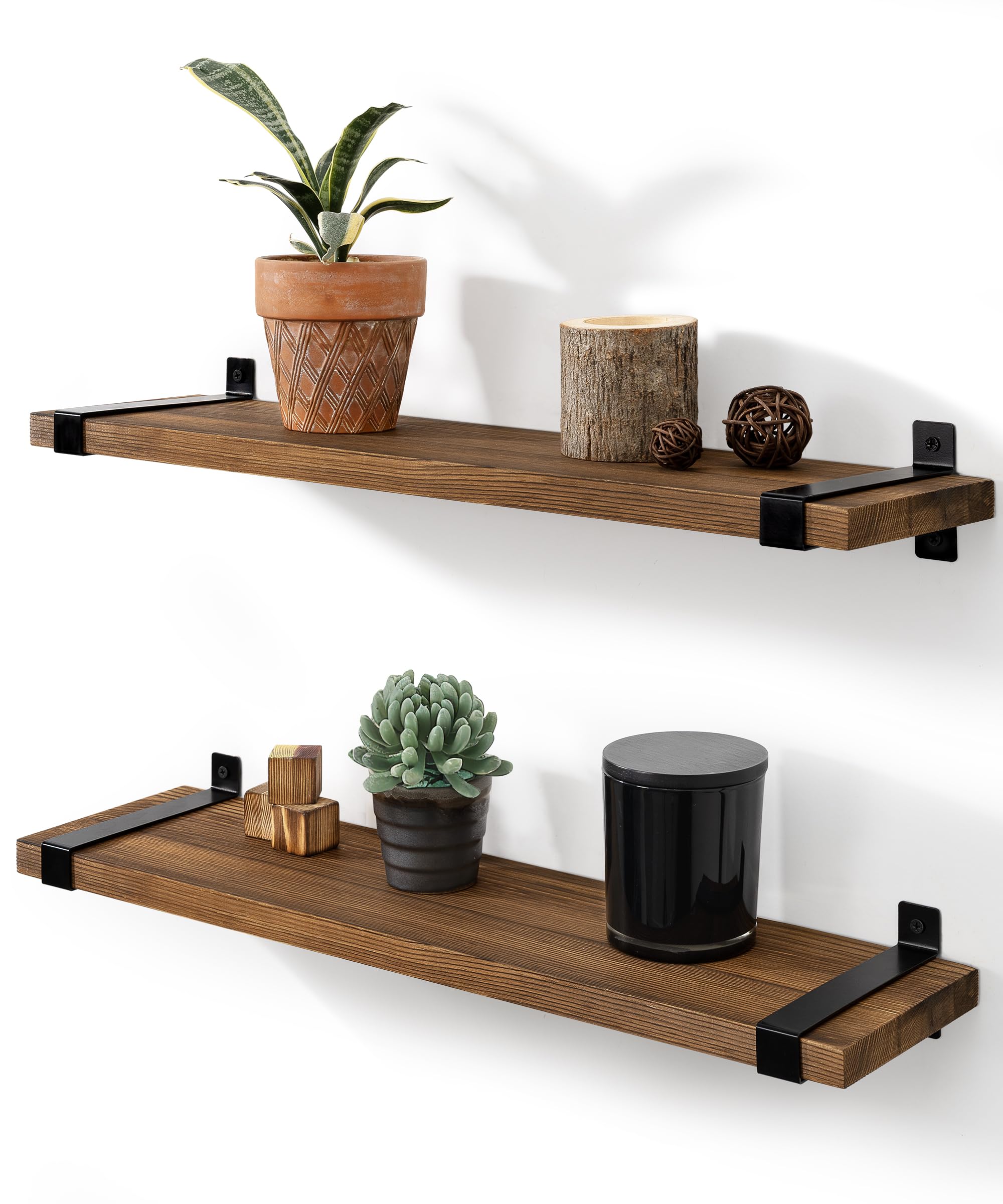 Wood Floating Shelves for Wall 24 Inch Rustic Natural Pine Shelf Industrial Shelving