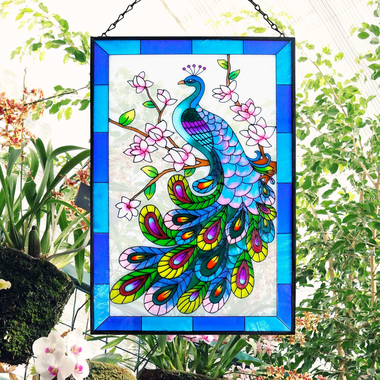 Peacock Stained Glass Hanging Garden Handmade Painted Peacock Wall