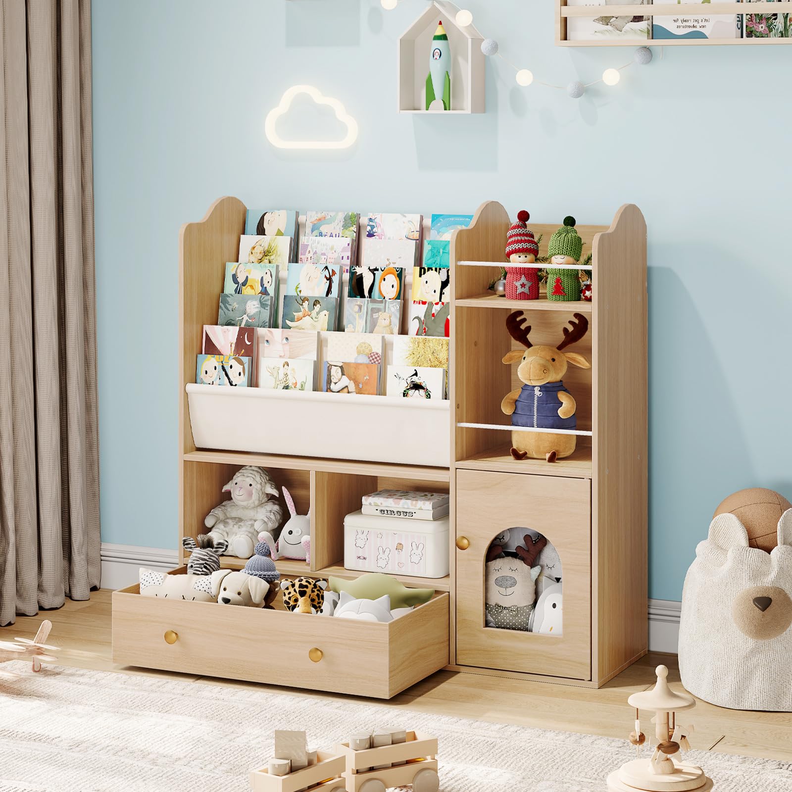 Toy Storage Organizer, Toy Organizers and Storage with 5 Storage Cubbies and Large Drawer