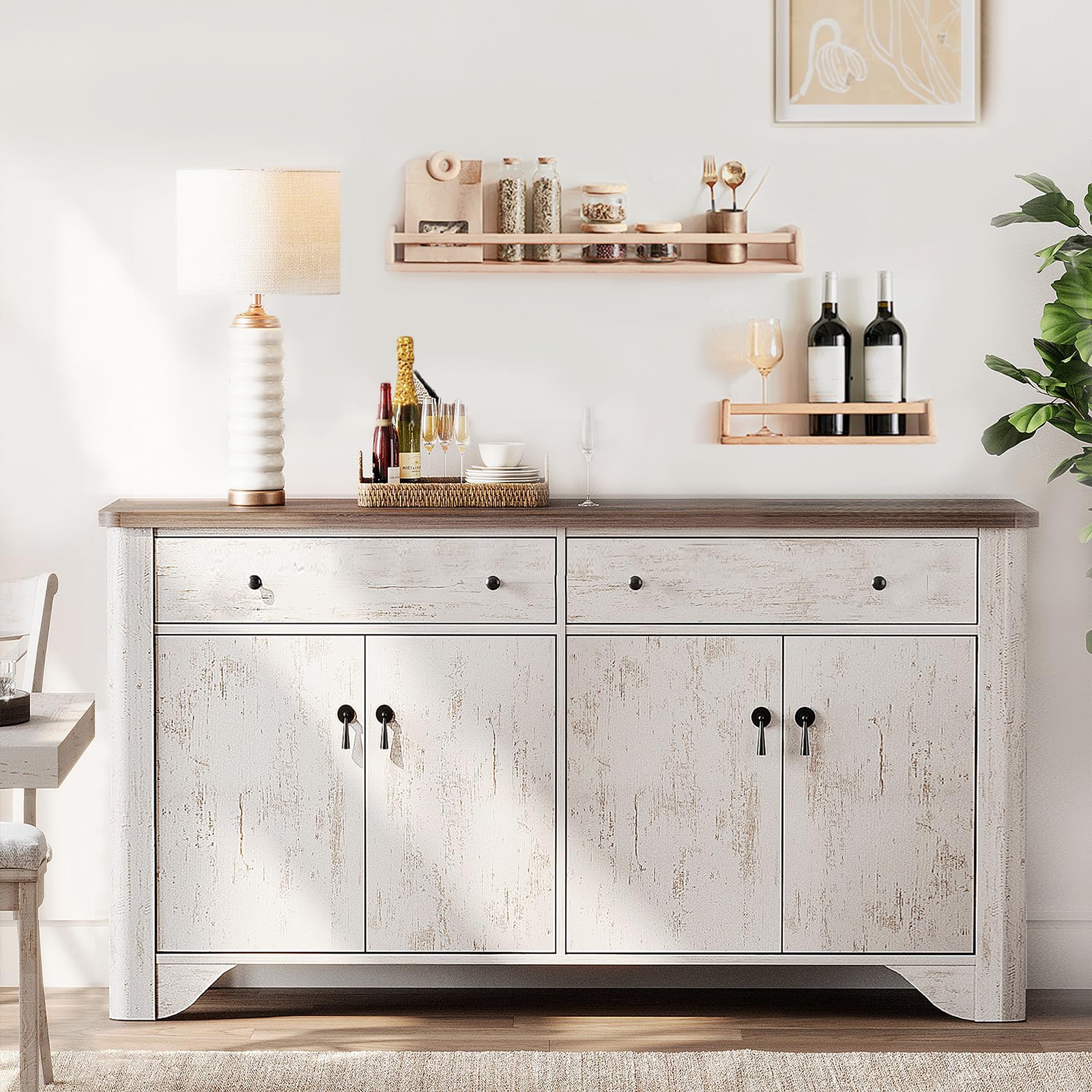 59" Storage Cabinet with 4 Doors & 2 Drawers, Buffet Cabinet with Storage