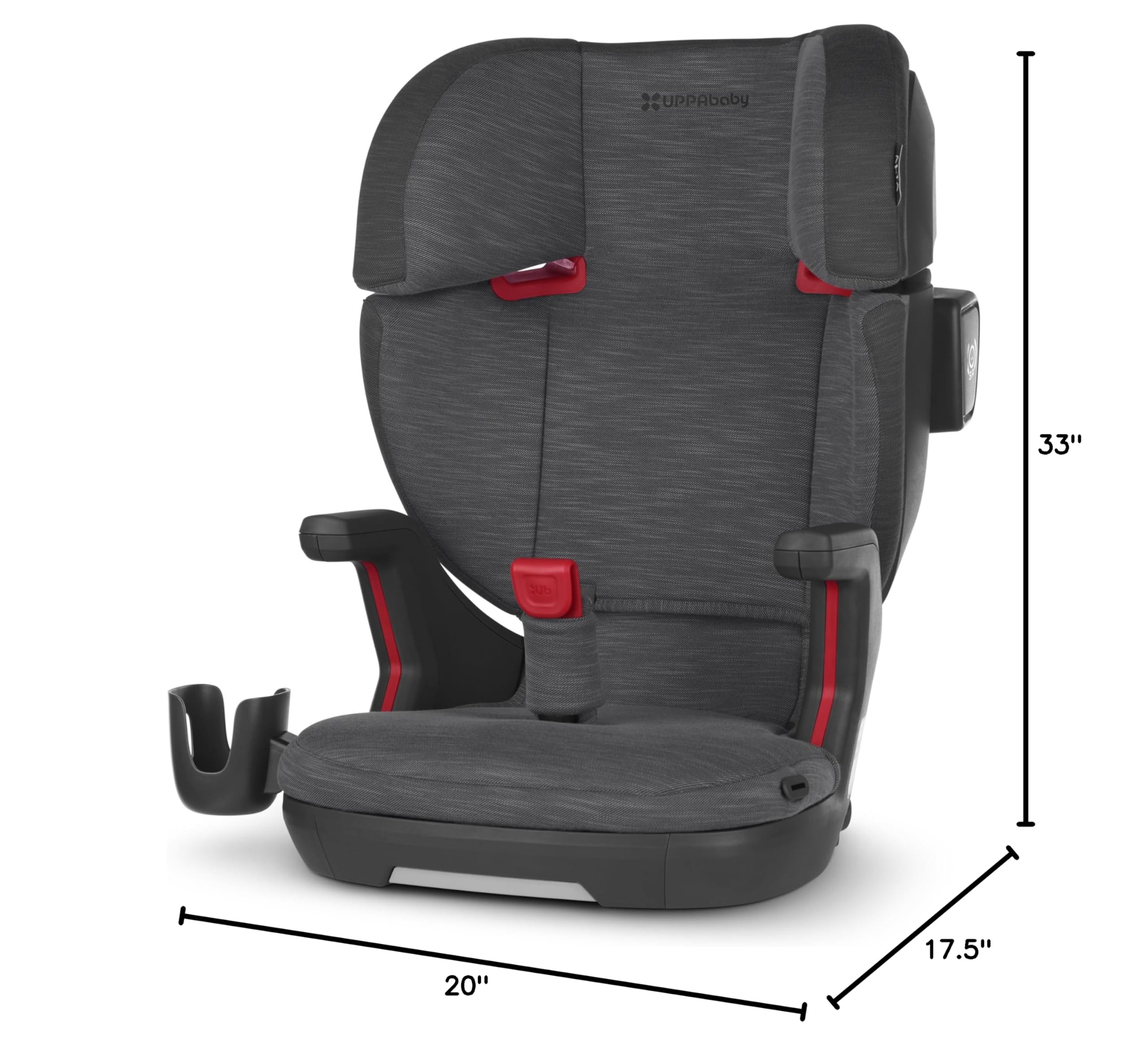 UPPAbaby Alta V2 High Back Booster Seat/Seven-Position, Active Support Headrest for Growing Children/SecureFit Integrated Belt Guide + Positioner/Cup Holder Included/Greyson (Grey Mélange)