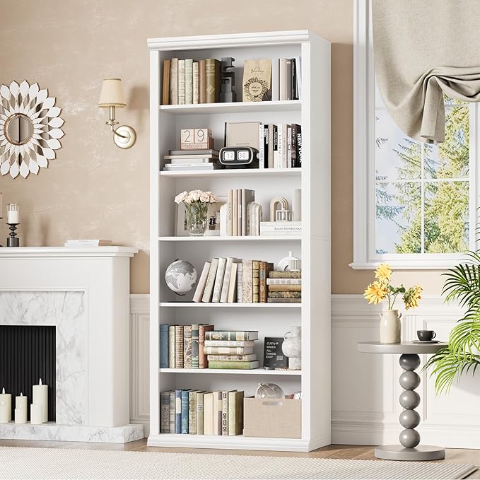 Bookshelves, 28" W Tall Bookshelf with Elegant Design, 6 Tiers Spacious Book Storage