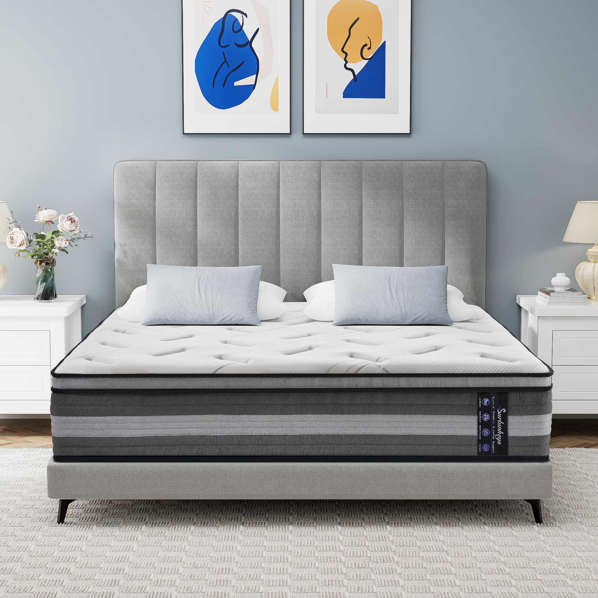 14 Inch Hybrid Mattress - King Size Mattress Medium Firm with Memory Foam