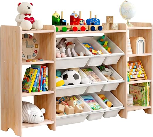 4-Tier Kids' Toy Storage Organizer Shelf - 100% Solid Wood, Children's Organizer