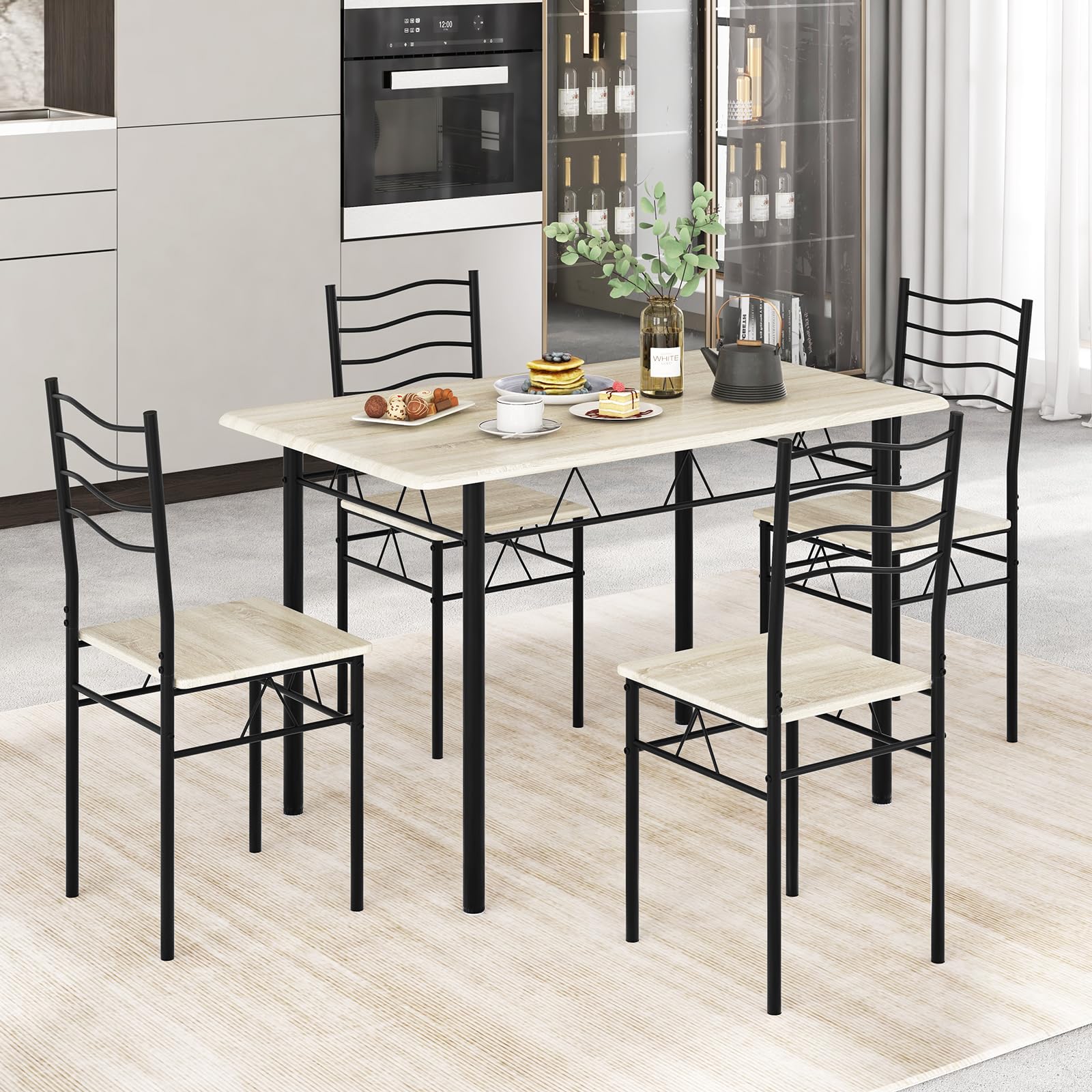 Kitchen Table Chairs Set of 4, 5 Piece Metal Rectangular Dinette Set