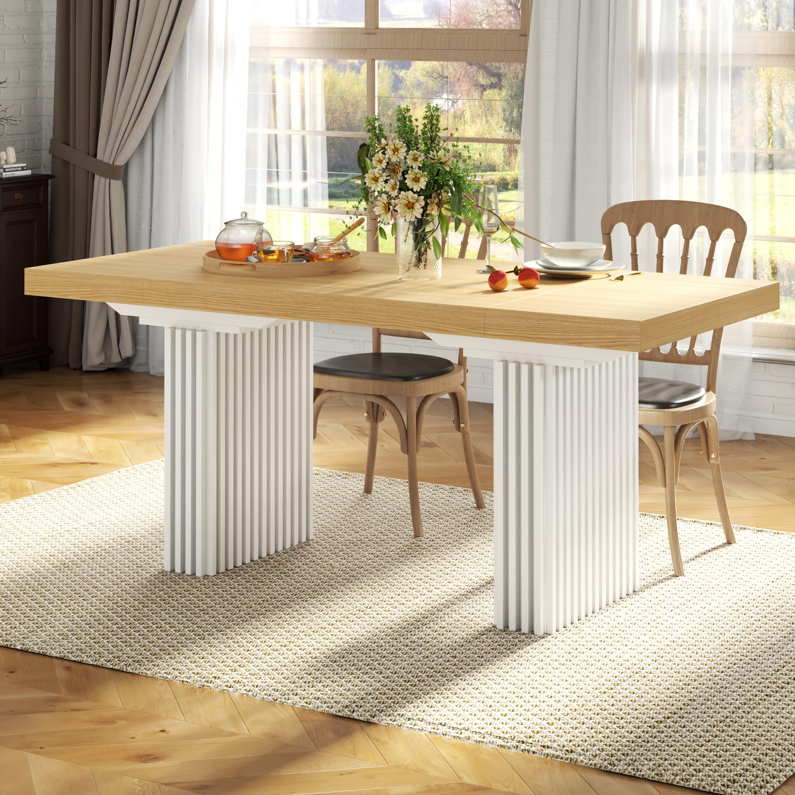 71 Inch Dining Table for 6-8,Modern Rectangle Kitchen Table with Ripple Legs