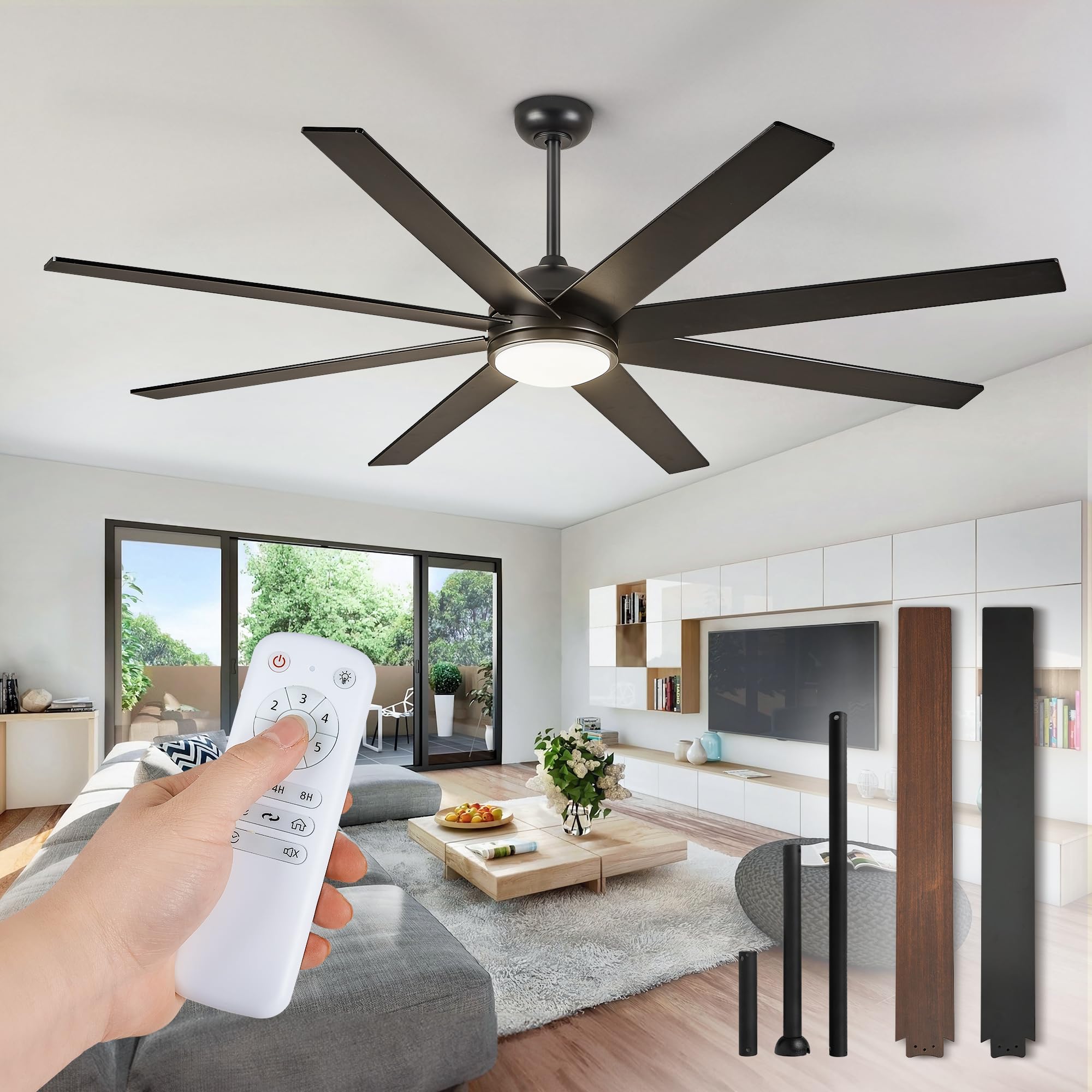 65 Inch Ceiling Fans with Lights and Remote, Black Indoor/Outdoor Ceiling Fan