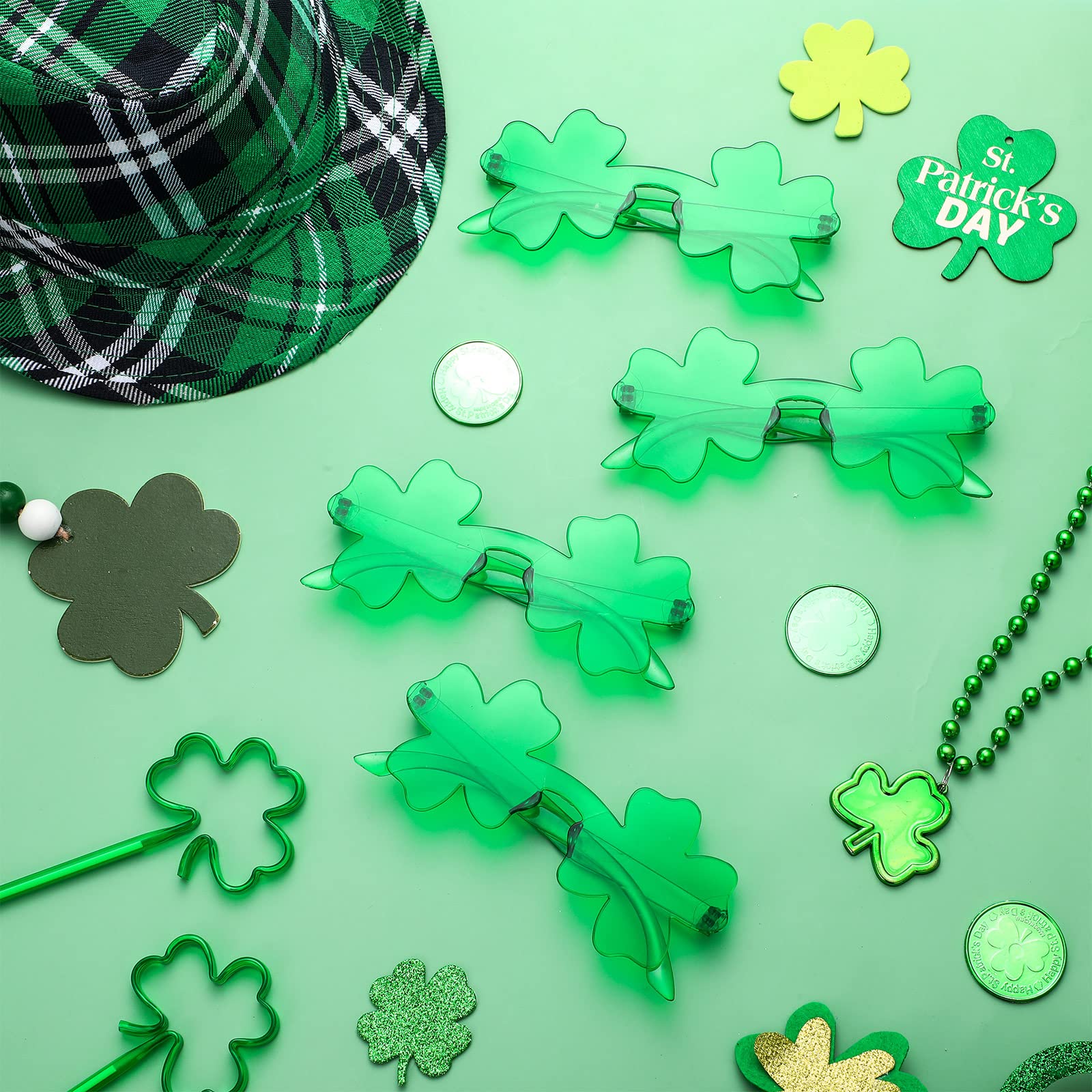 100 Pcs St. Patrick's Day Shamrock Sunglasses Bulk Irish Green Clover Glasses Eyeglasses