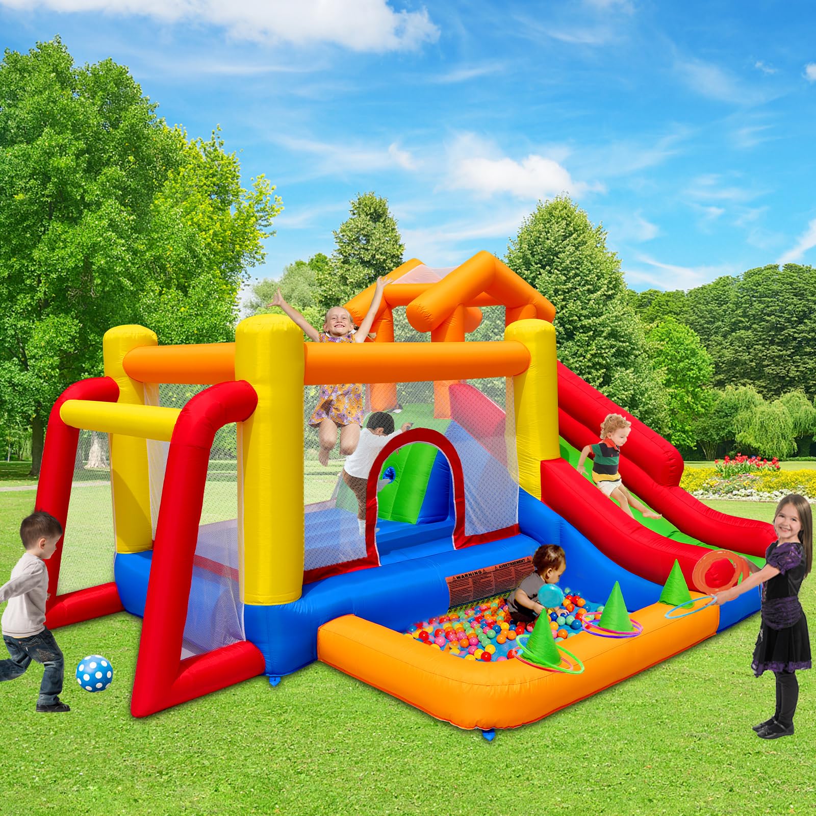 7-in-1 Bounce House for Kids 3–10, Bouncy Castle with Long Slide, Kiddie Pool (Ball Pit)