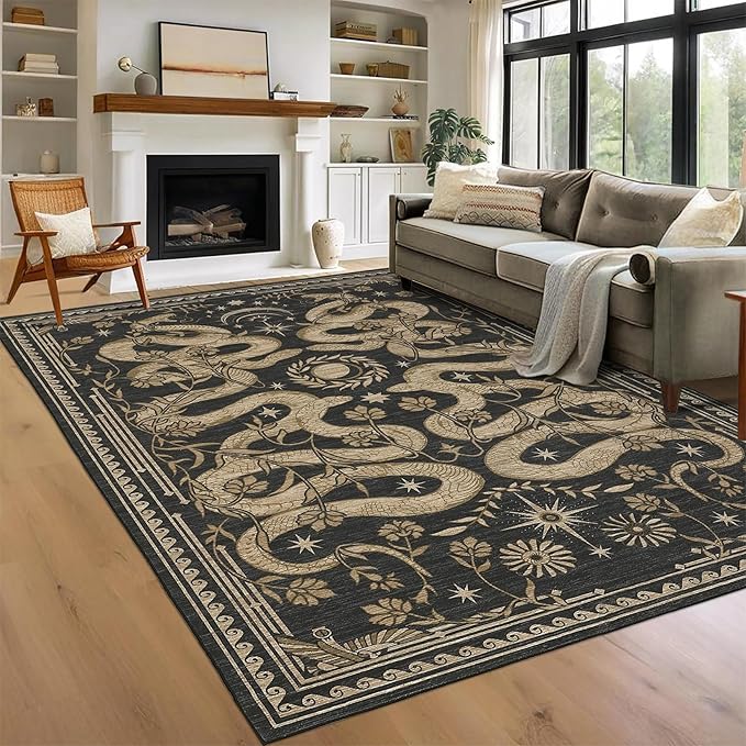 Snake 8x10 Area Rugs for Living Room Washable Non Slip Forest Soft Low-Pile Stain
