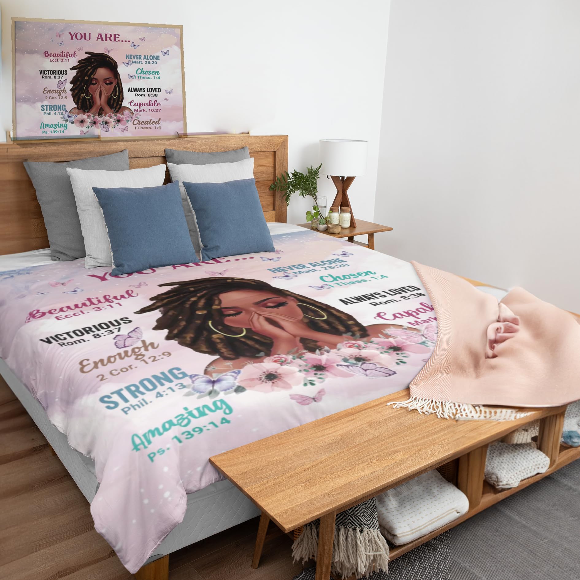 Kids Comforter Sets Full Size, Prayer Girl and African American Girl Inspirational