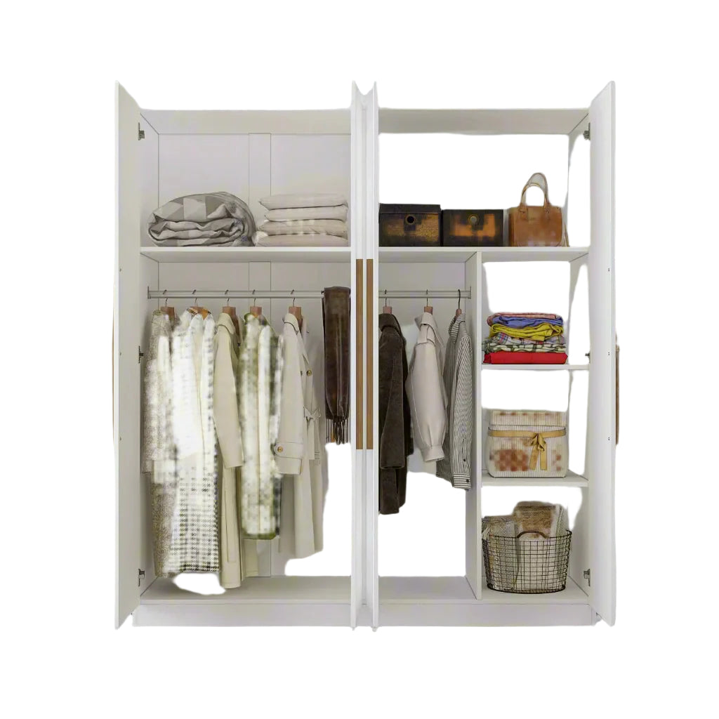 White Wardrobe Armoire Wooden Closet with 4 Doors