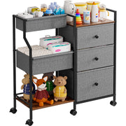 Baby Diaper Caddy Organizer and Storage - 3 Tier Rolling Cart with Dividers and Drawers