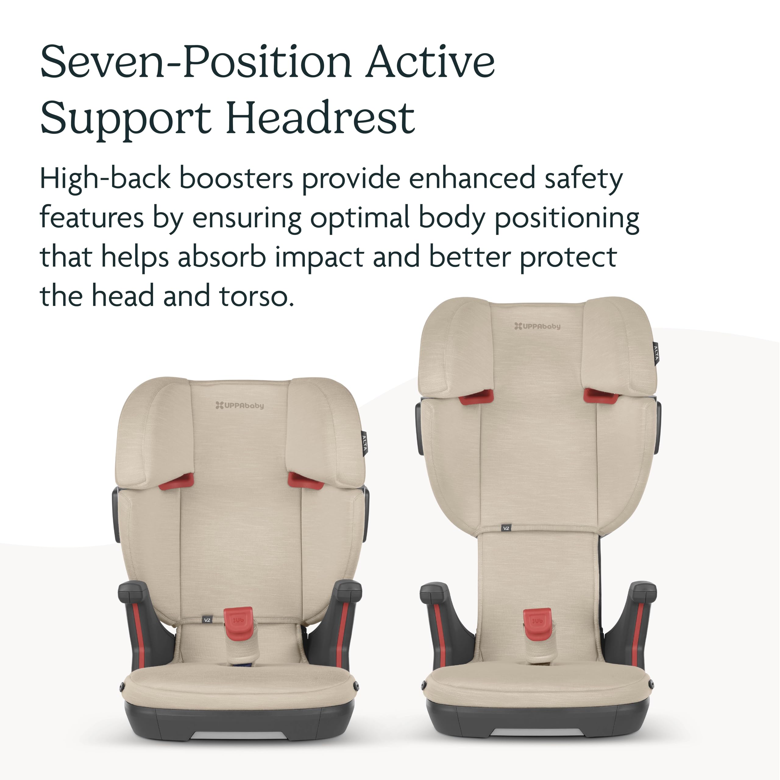 UPPAbaby Alta V2 High Back Booster Seat/Seven-Position, Active Support Headrest for Growing Children/SecureFit Integrated Belt Guide + Positioner/Cup Holder Included/Greyson (Grey Mélange)