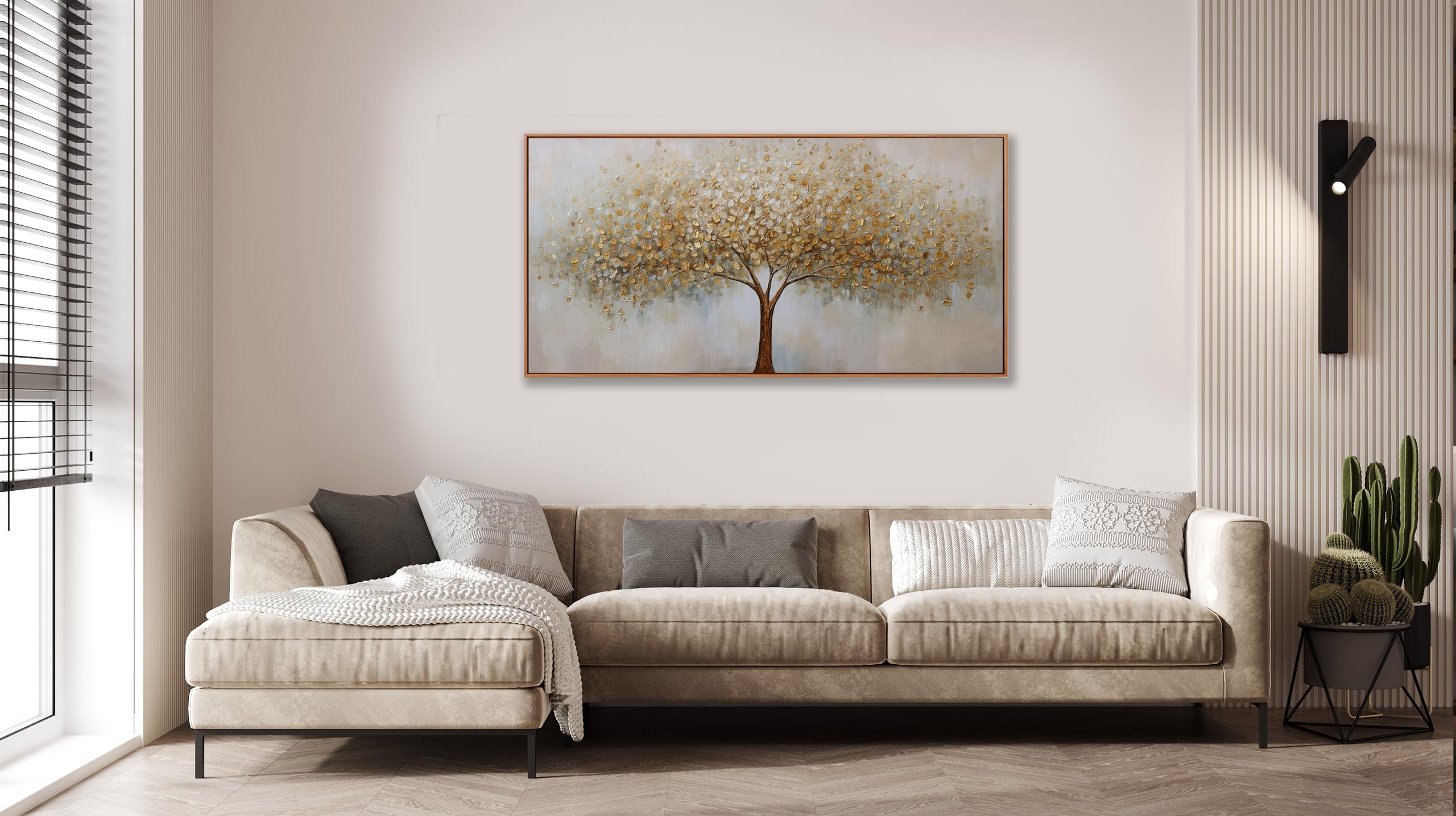Tree of Life Wall Art Abstract Framed Modern Artwork Canvas Painting Textured Tree Pictures Wall Decor Home Decor Wall Ready to Hang for Bedroom Living Room Size 20"x40"