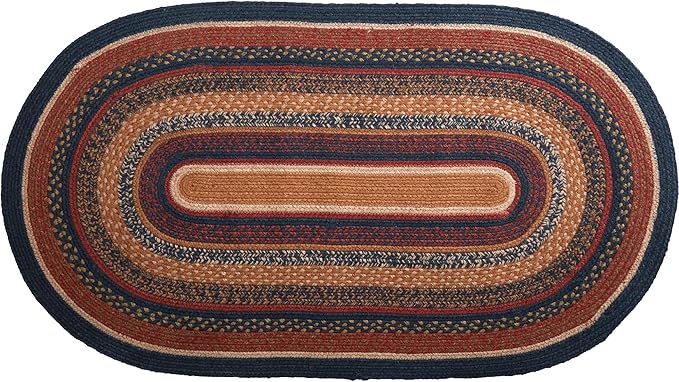 Stratton Primitive Jute Blue Striped Accent Rug Decor Oval w/ Floor Pad 20"x30"