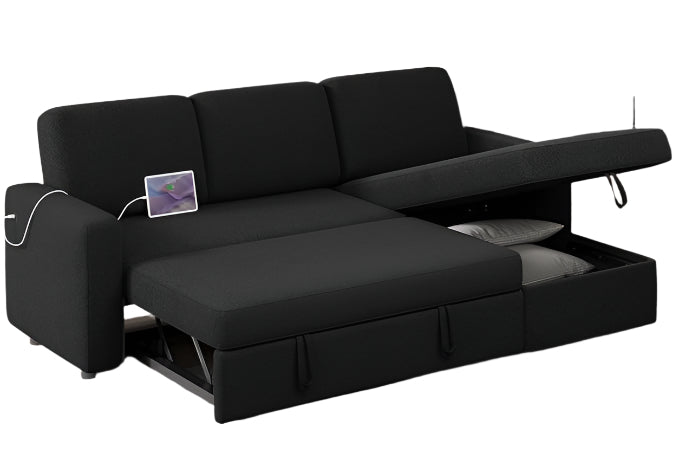 Sectional Sofa L-Shaped Sofa Couch Bed w/Chaise & USB
