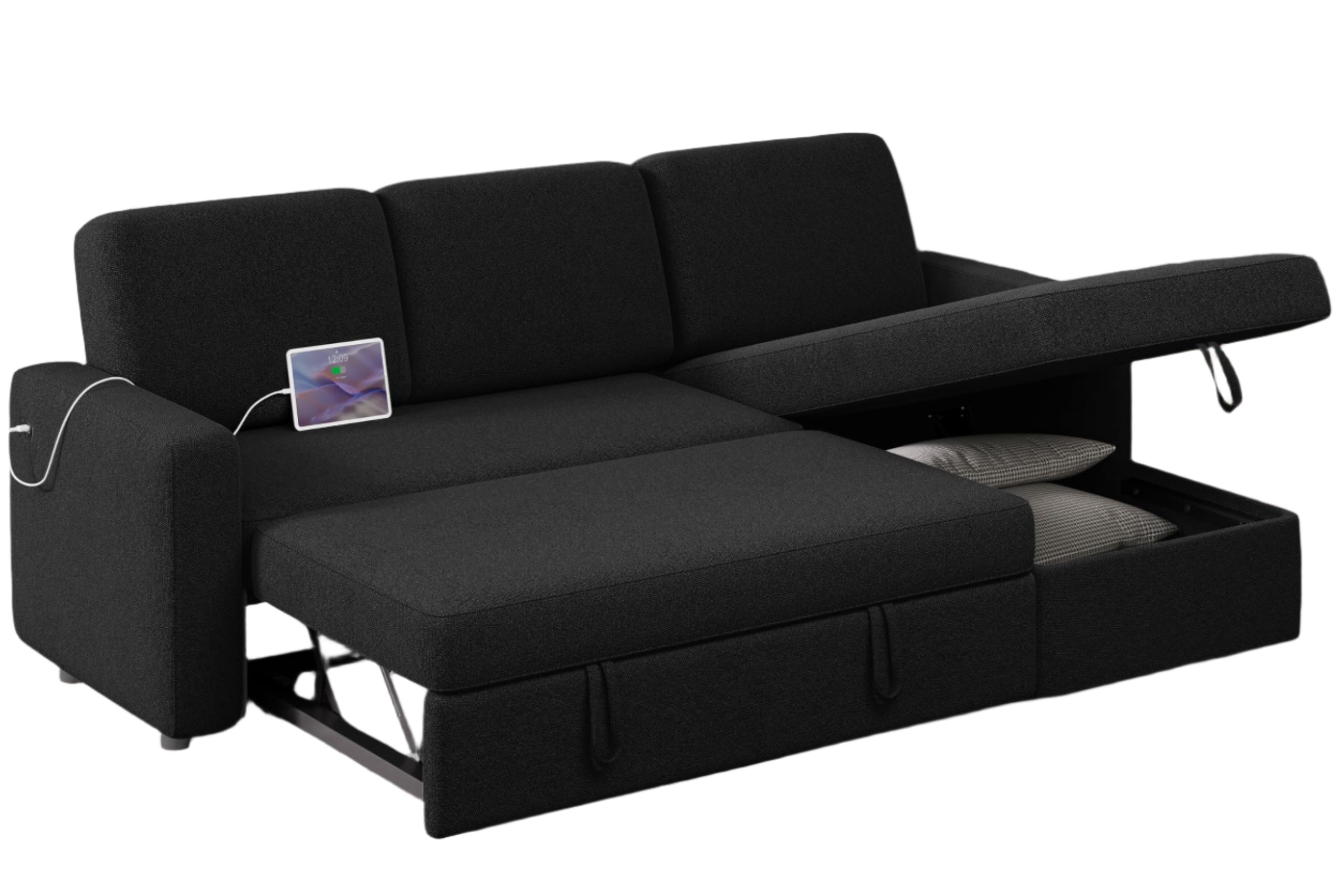 Sectional Sofa L-Shaped Sofa Couch Bed w/Chaise & USB