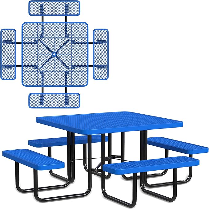 Heavy-Duty Square Picnic Table, Portable, Made with Heavy-Gauge Metal
