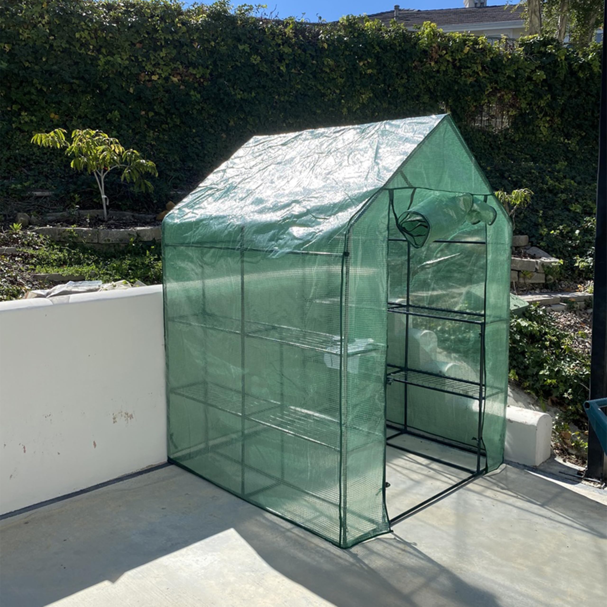 Portable Outdoor Grandeur Walk-in Greenhouse with 4 Steel Wire Shelves and Roll-Up Door