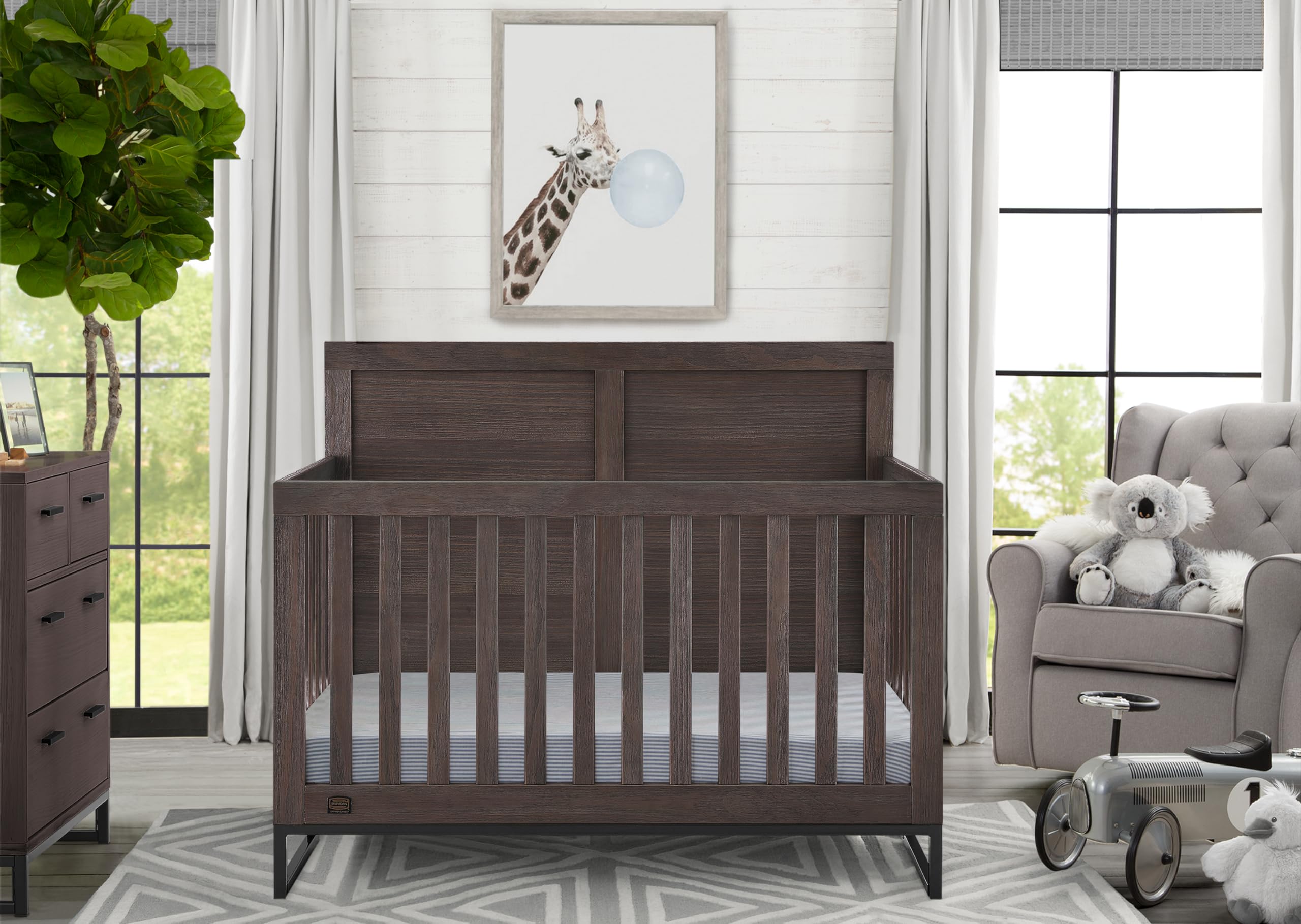 Kids Foundry 6-in-1 Convertible Baby Crib, Rustic Grey with Matte Black