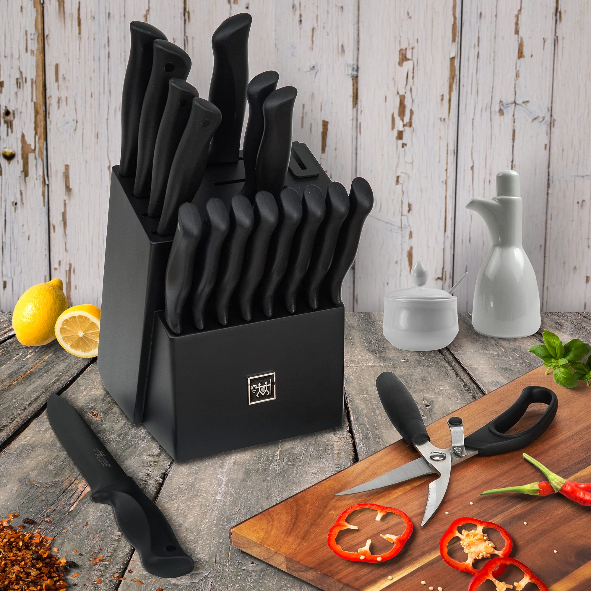 Knife Sets for Kitchen with Block, HUNTER.DUAL 19 Pcs Kitchen Knife Set
