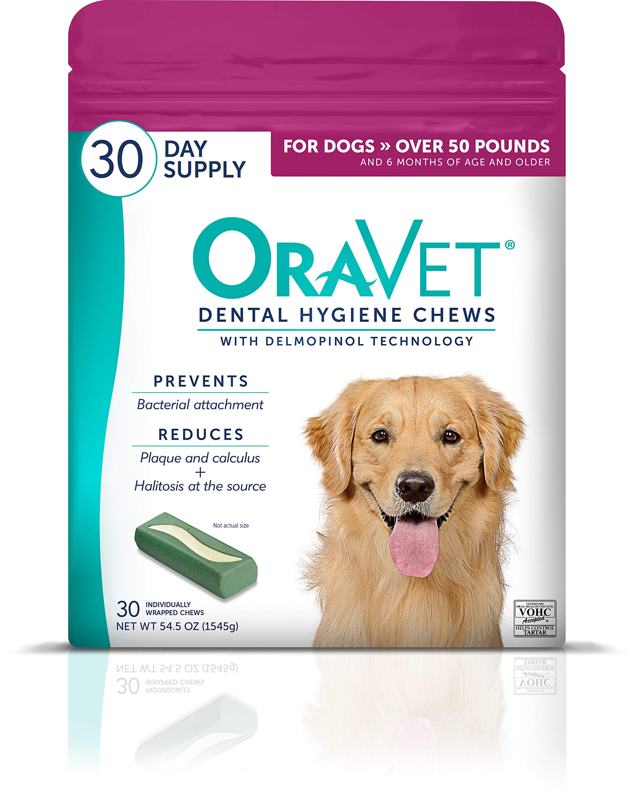 Dental Chews for Dogs, Oral Care and Hygiene Chews (Large Dogs, Over 50 lbs.) Pink Pouch