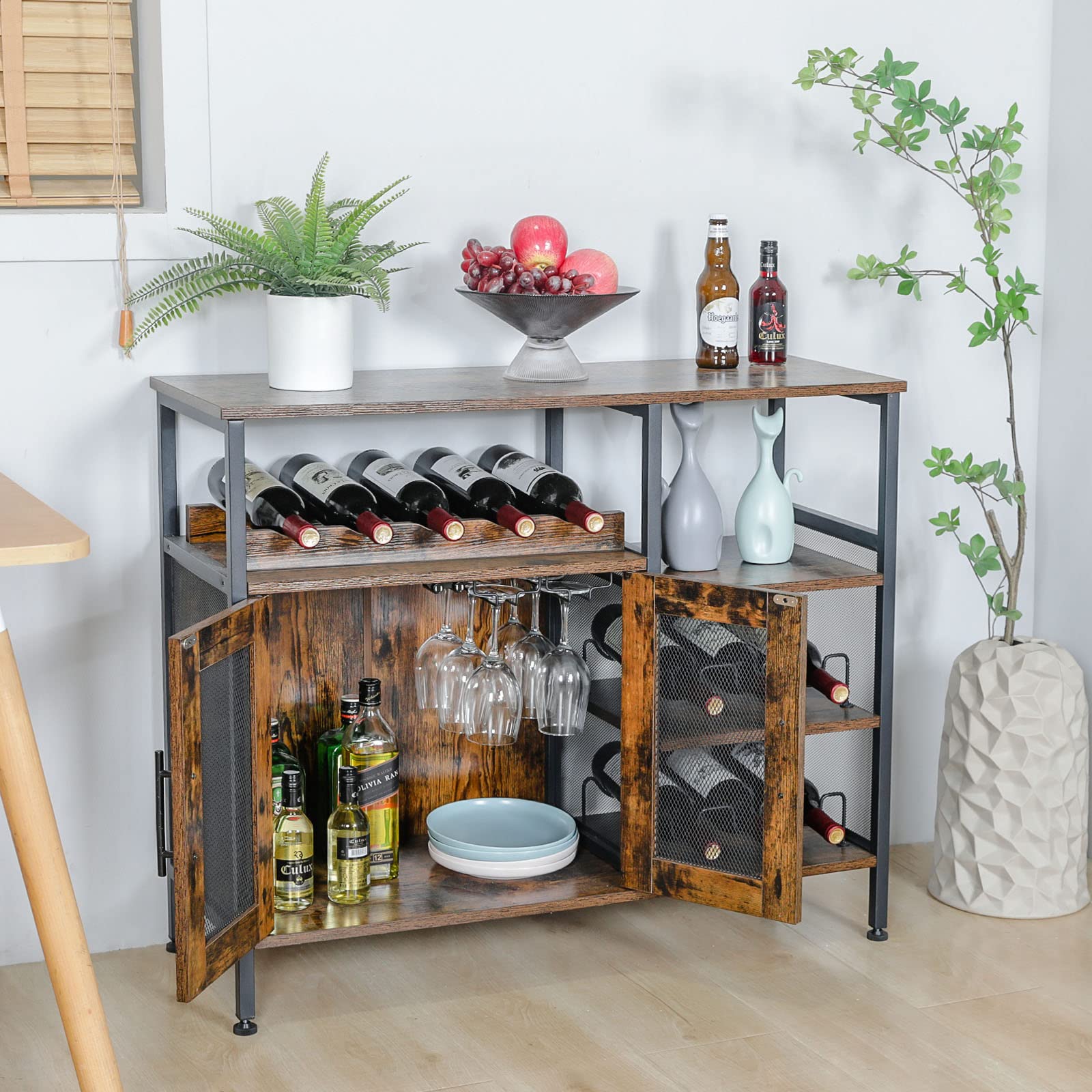 Wine Bar Rack Cabinet with Detachable Wine Rack, Coffee Bar Cabinet