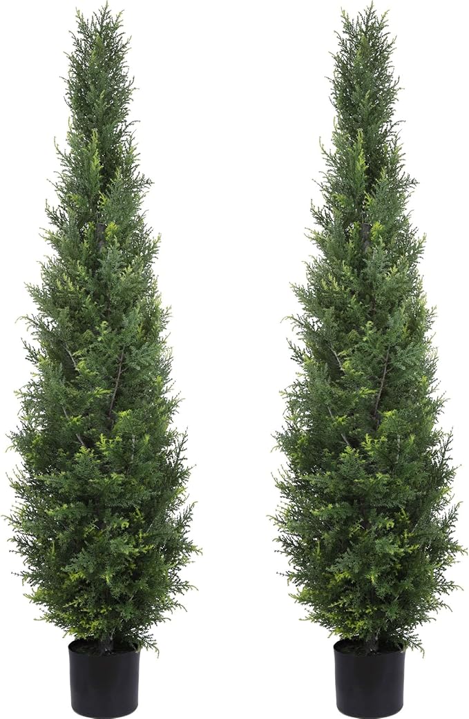 Artificial Cedar Topiary Trees 4FT Potted Fake Cypress Trees Faux Evergreen Plants