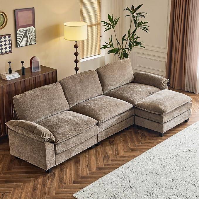 Sectional Sofa Modular Deep Seat Sofa Couch with Ottoman for Living Room