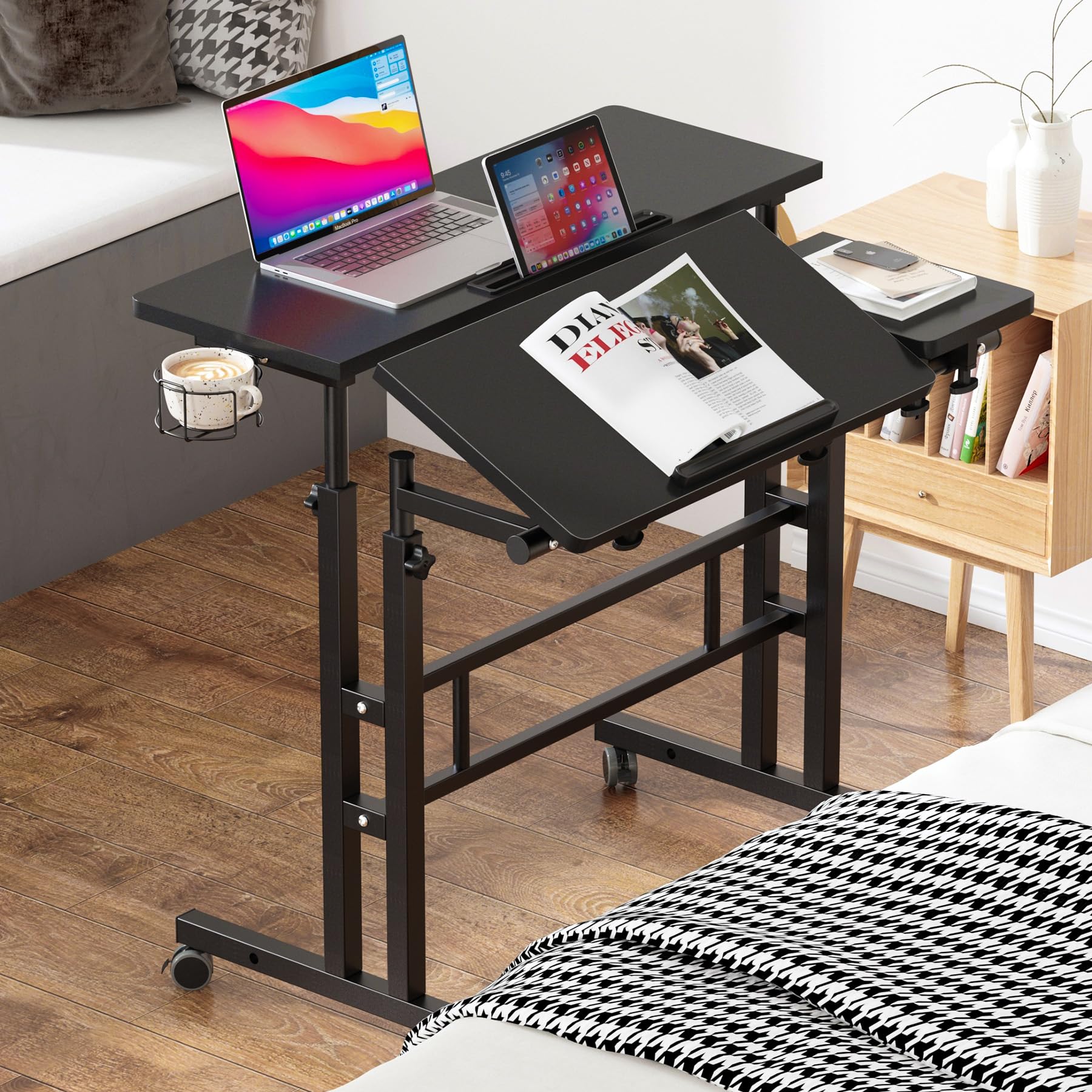 Adjustable Height Stand Up Desk with Cup Holder