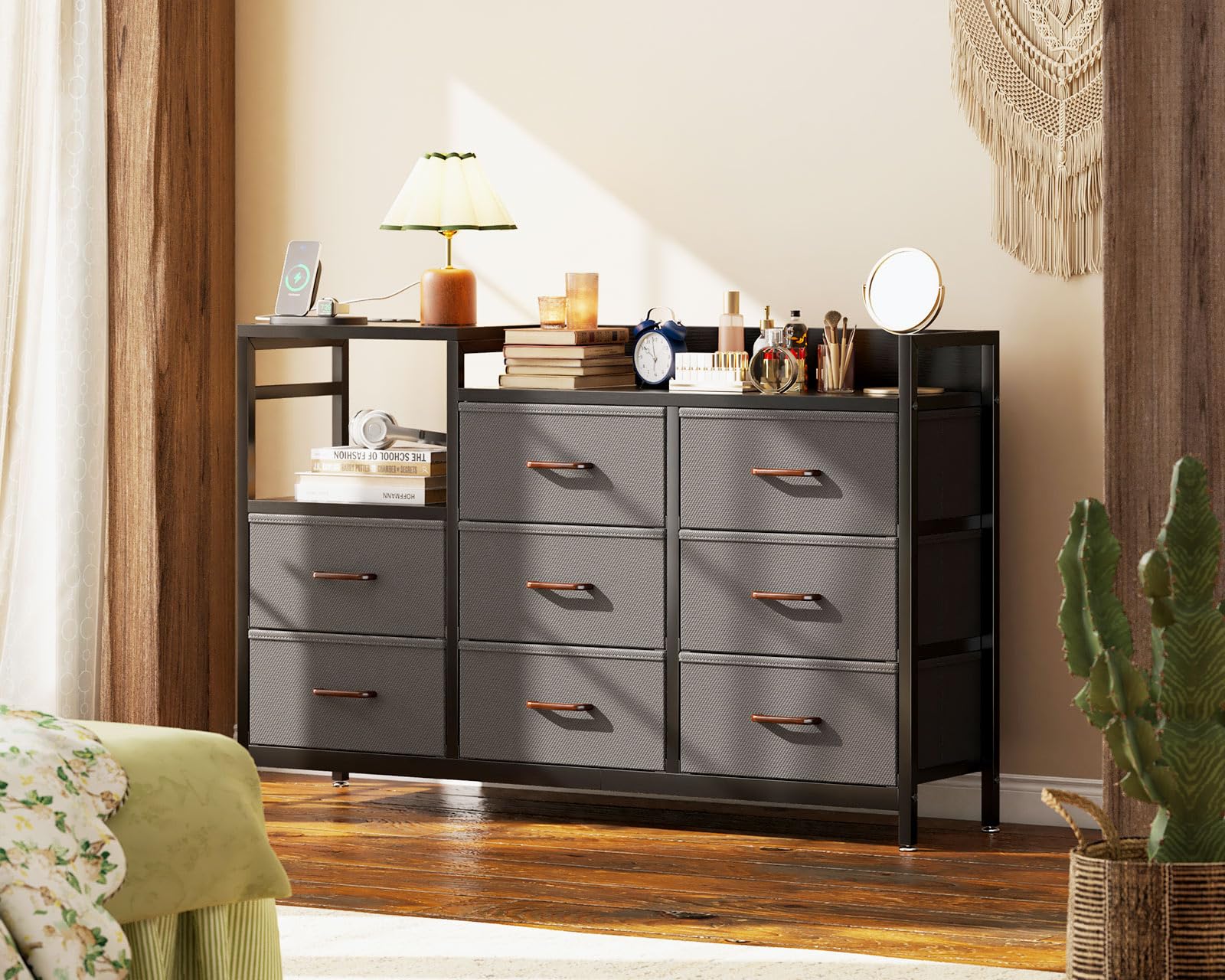 Dresser for Bedroom with Charging Station, 52" Long Dresser