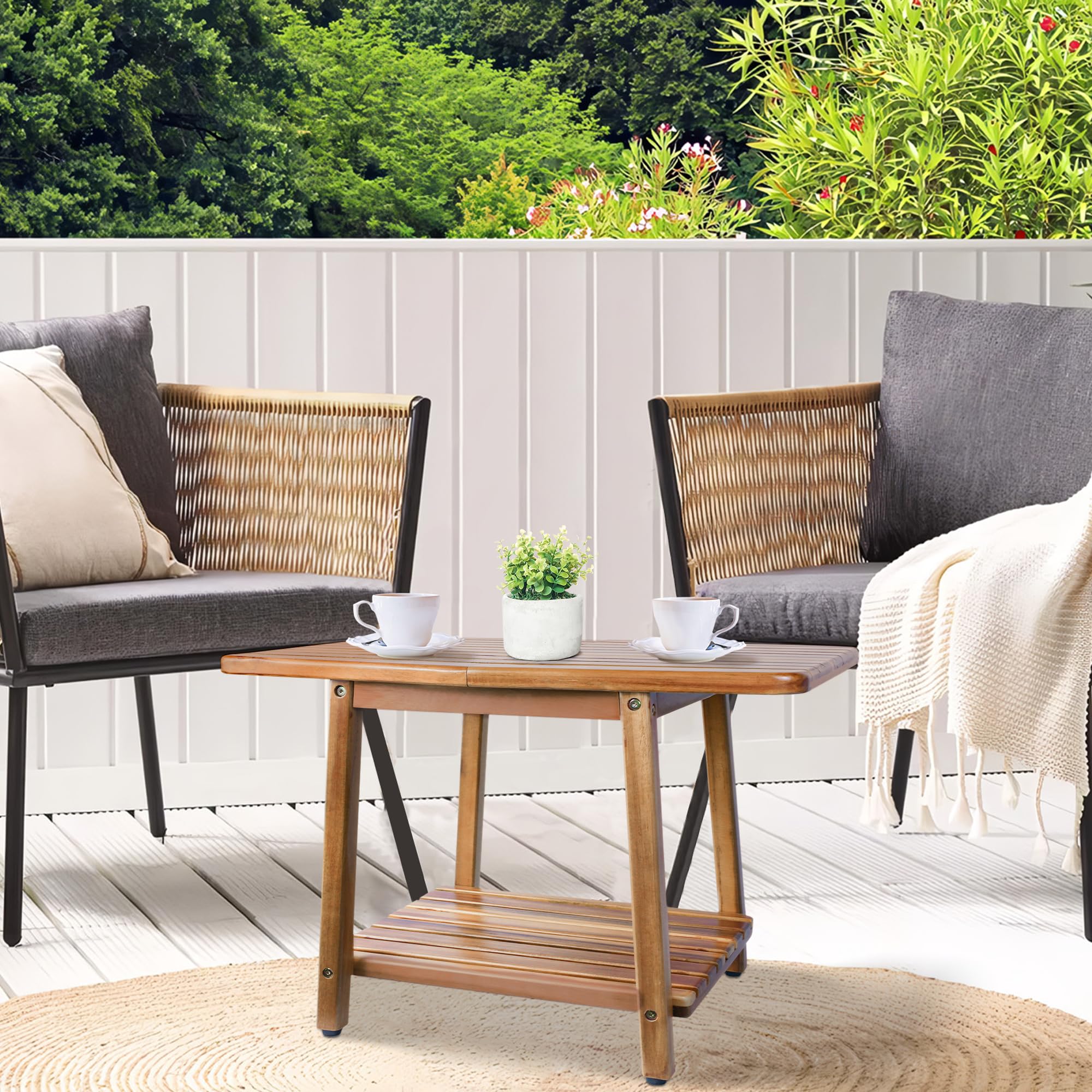 Acacia 24 Inches Outdoor Side Table, 2-Tier Sturdy Patio, End Table