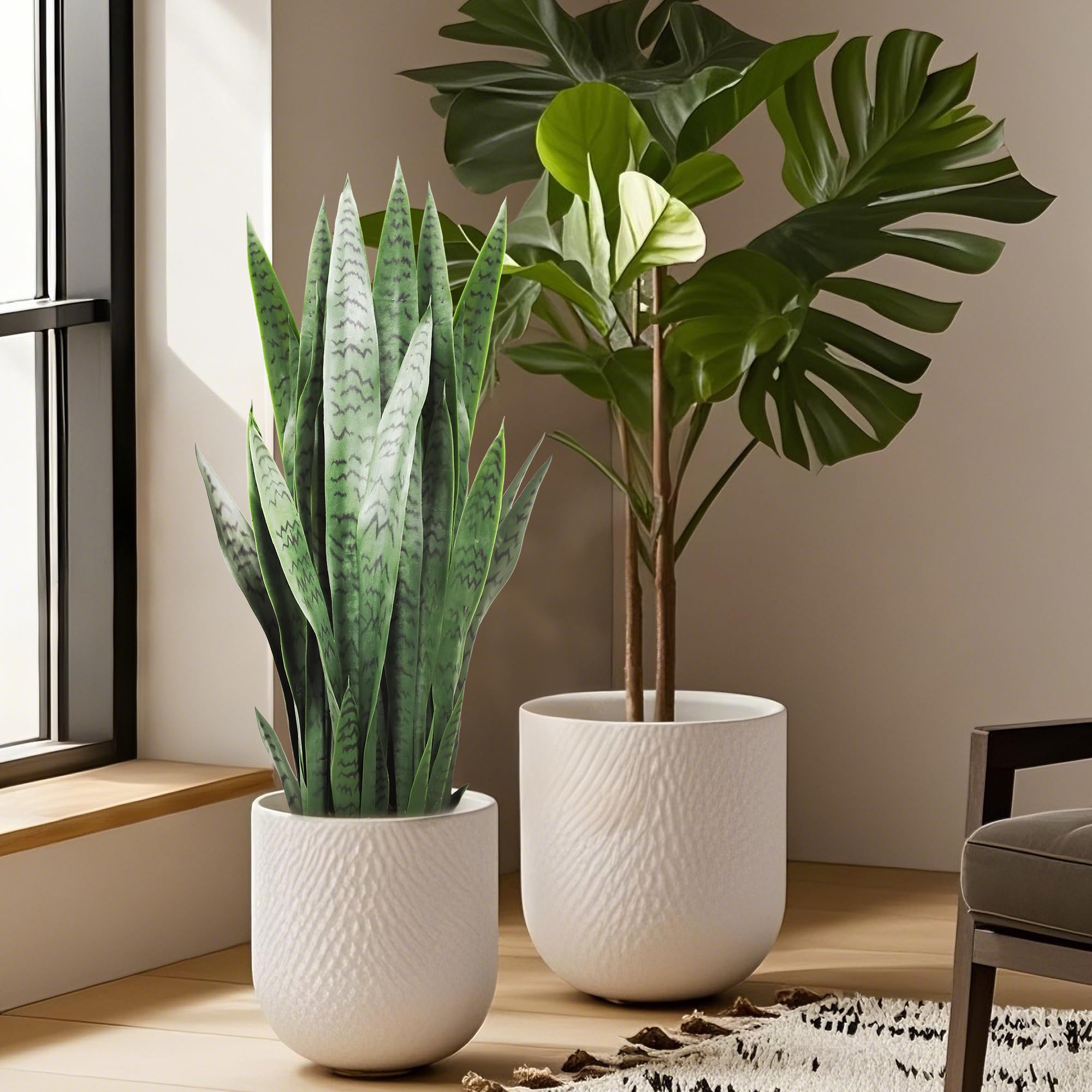 3FT 2-Pack Artificial Snake Plant, Fake Sansevieria Indoor Outdoor, 28 Thick PE Leaves