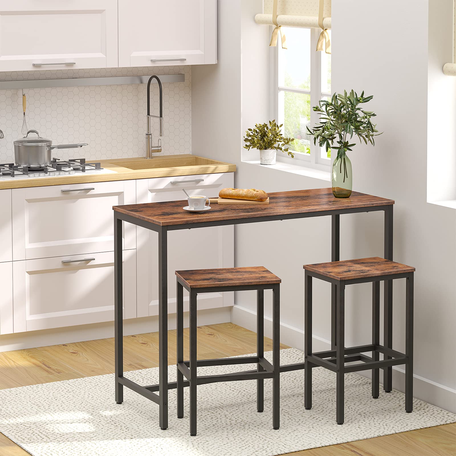 Bar Table, Rectangular Pub Table, 47.2” Counter Height Bar Table