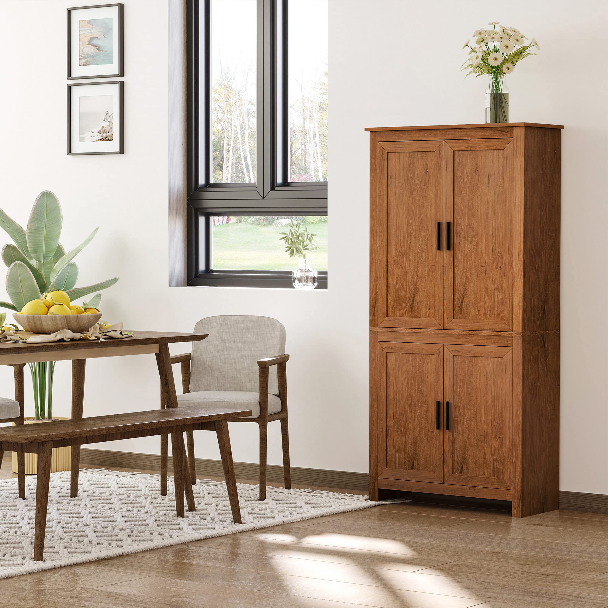 64" Kitchen Pantry Cabinet, Freestanding Storage Cabinet with 4 Doors