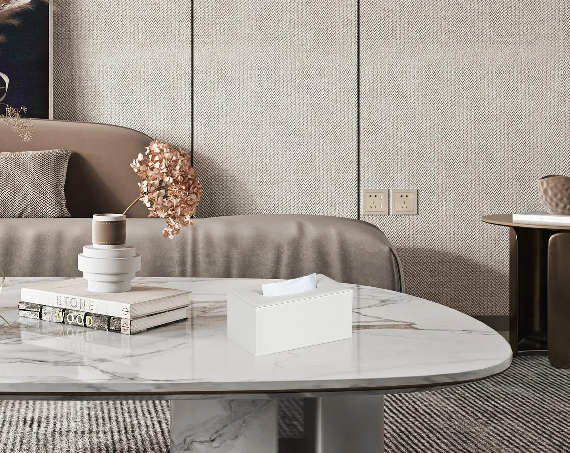 Tissue Box Cover Rectangular Tissue Box Holder for Bathroom (White)