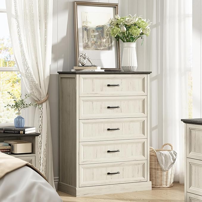 5 Drawers Dresser for Bedroom, 44" Tall Brown dresser Wood Rustic Chest