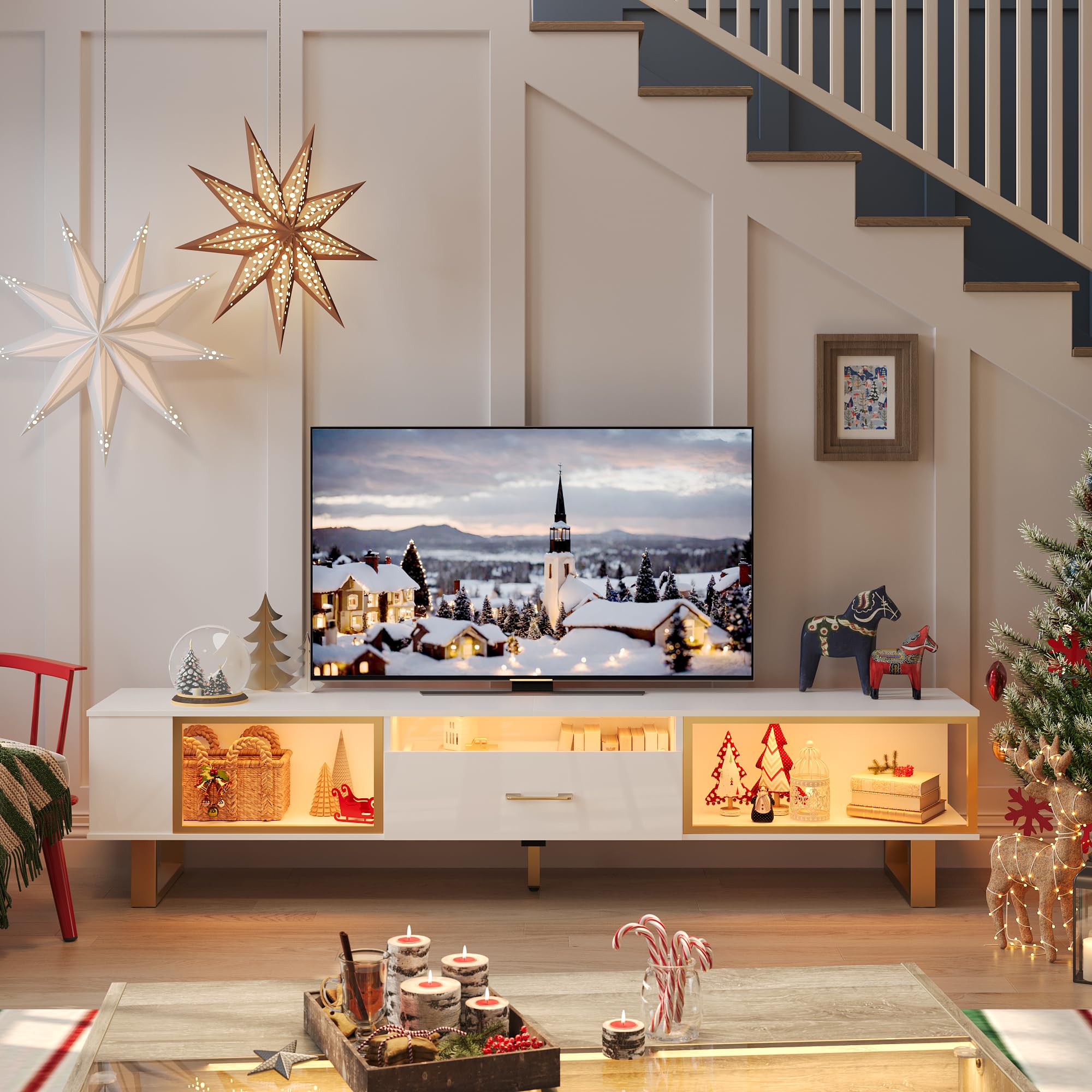 TV Stand with LED Light for TVs up to 80 Inch,living room
