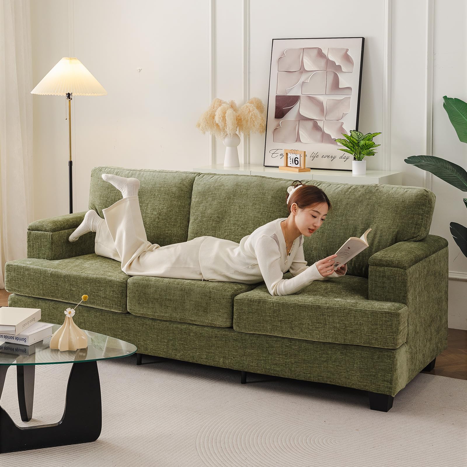 85'' L Shaped Couch with Armrest Organizer,3 Seats Sofas for Living Room