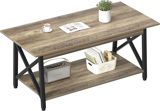 Black Coffee Table with Storage Shelf 39 inch