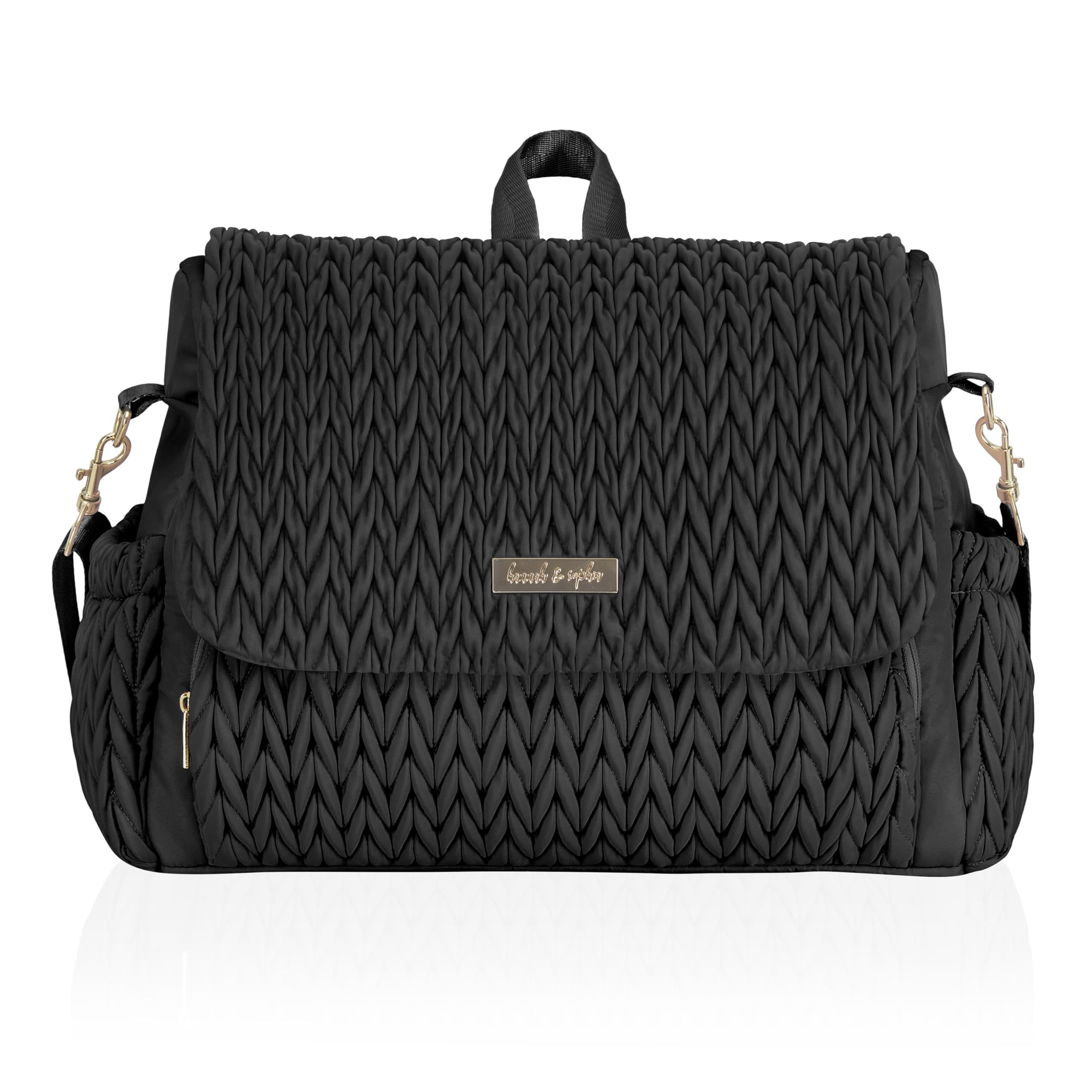 Convertible Baby Diaper Backpack & Bag in Black, Large Size, Dual Sided Water