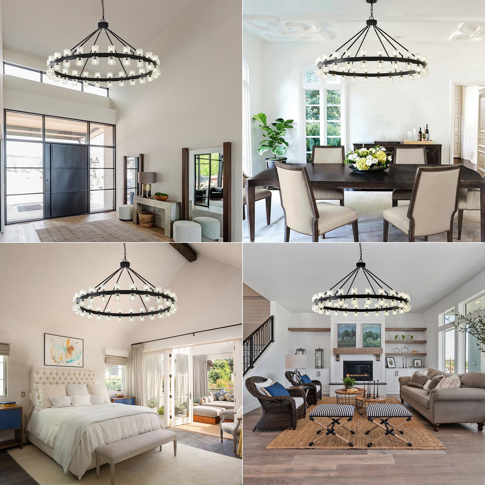 Black Wagon Wheel Chandelier, 48inch Large Crystal Chandeliers for High Ceiling