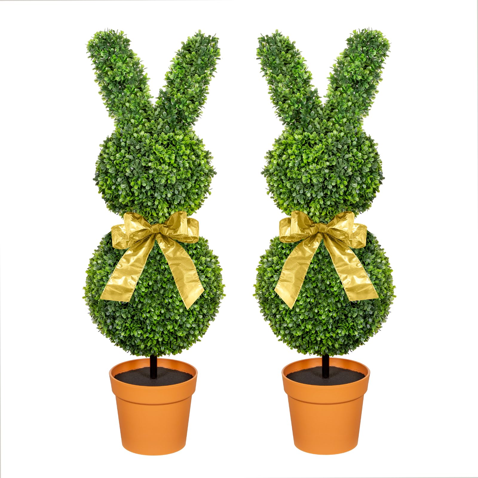 Bunny Shaped Boxwood Topiary with Terracotta-Look Plastic Planter Pot