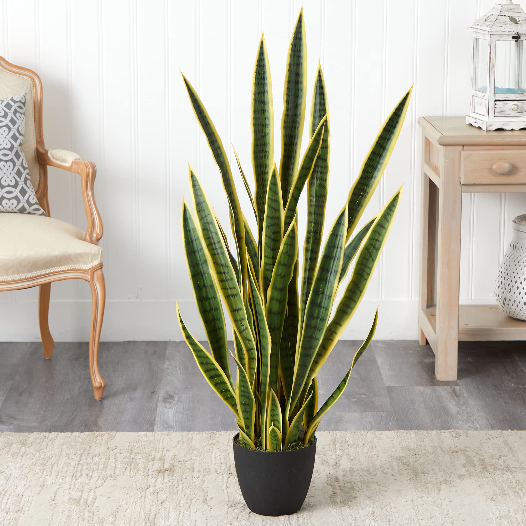 4-ft Artificial Tall Snake Plant Sansevieria, Yellow Faux Snake Plant for Indoor Home Decor