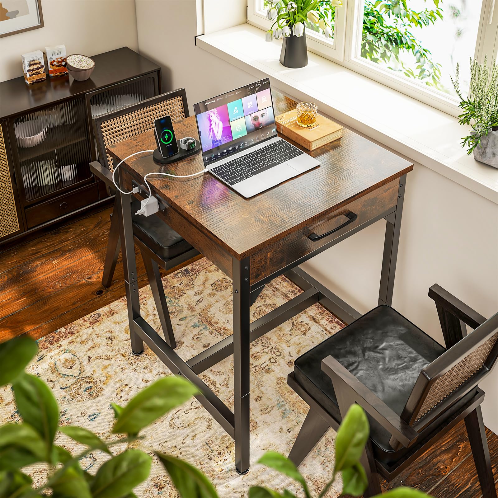 24x24 Inch Bar Table with Power Outlets & Storage
